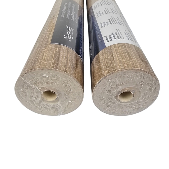 Norwall Solid Vinyl Wallcovering Faux Grass Cloth Natural Neutral Peel and Stick - Picture 4 of 8